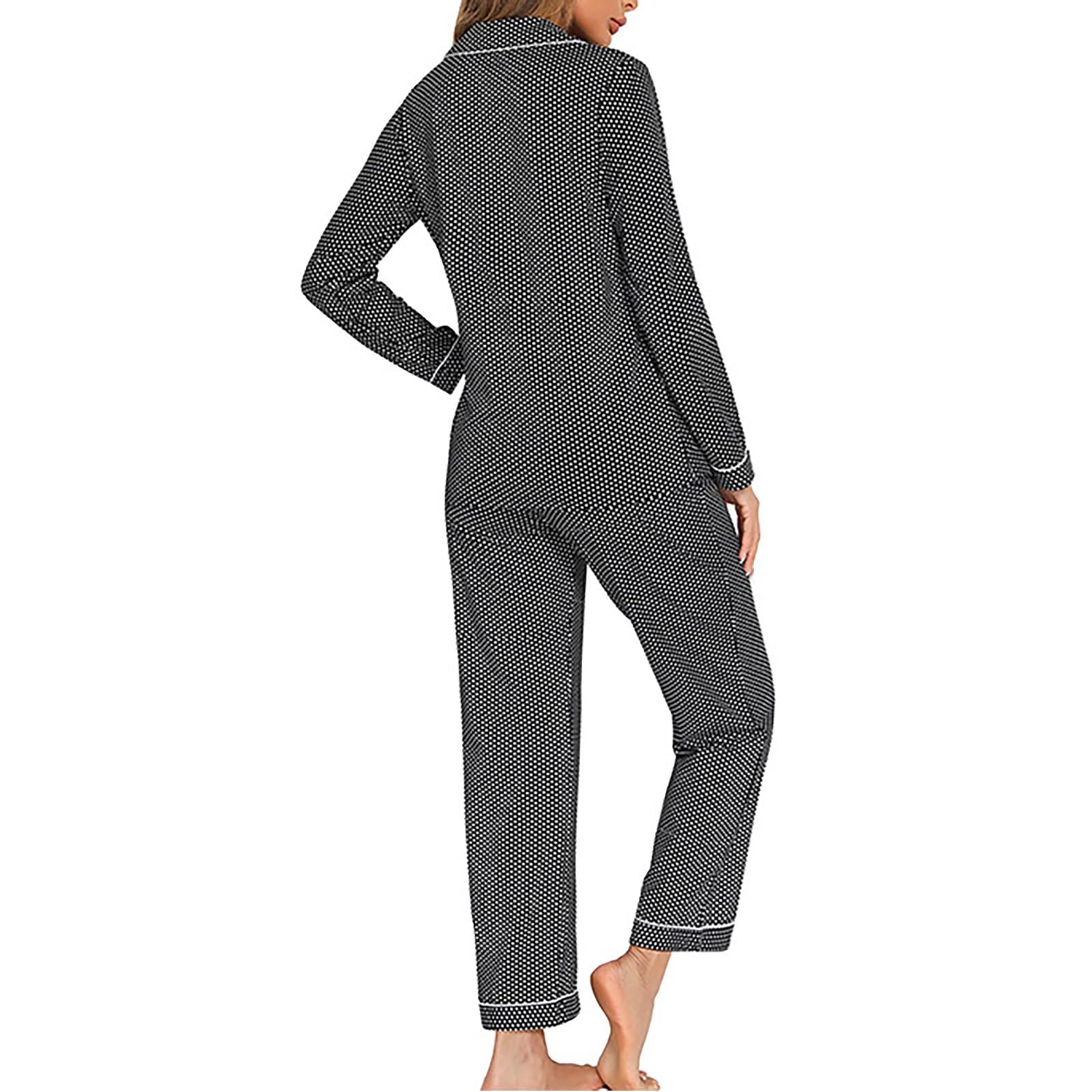 Genérico Pijama Mujer Largo - Pijama de Mujer de Manga Larga Ropa de Dormir Suave con Botones Conjunto de Ropa de Dormir