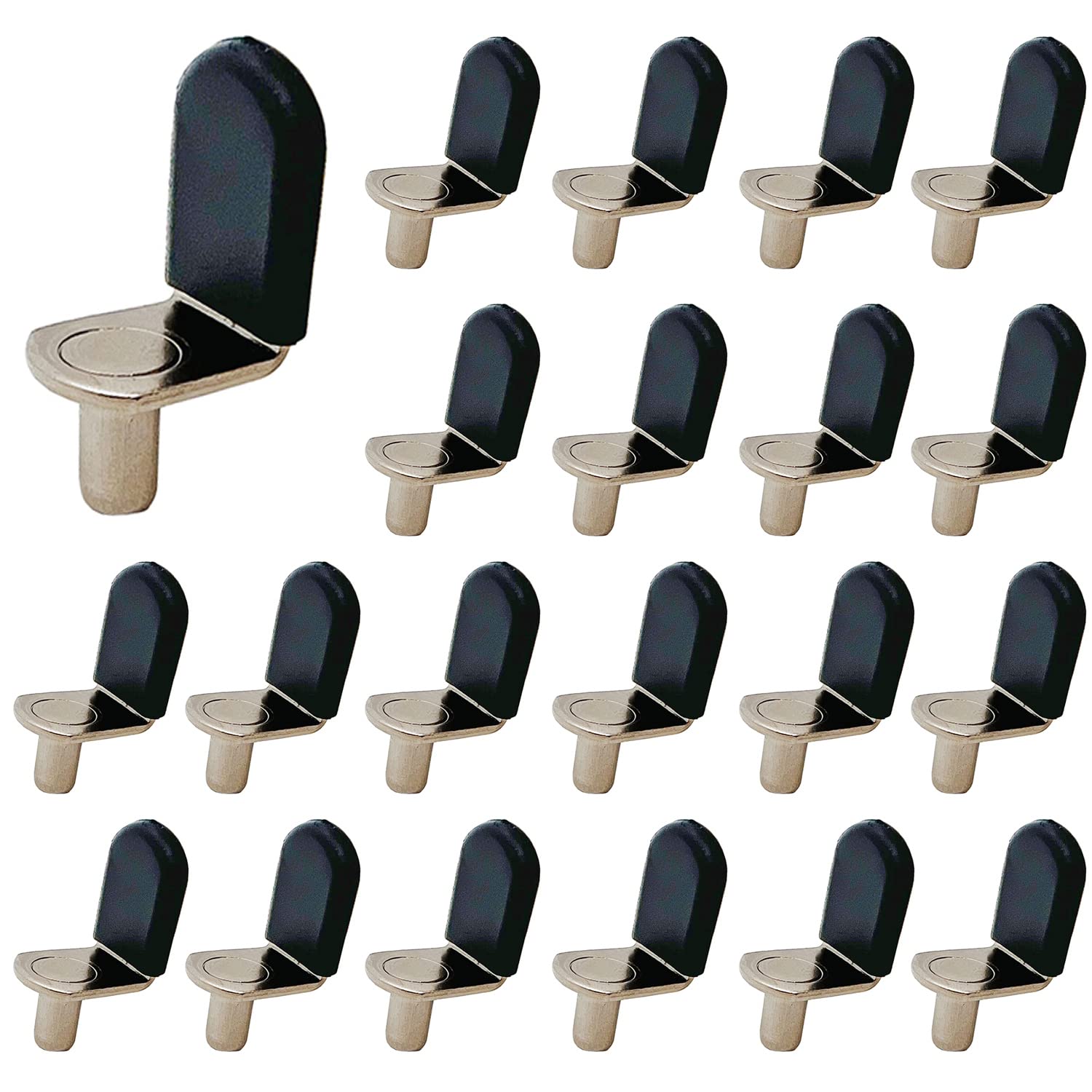 MYYZMY 40 Pcs Shelf pins, L-Shaped Clips 1/4 Inch Shelf Support Pegs with Rubber Sleeve Black for Glass Supports, Silver-image-1