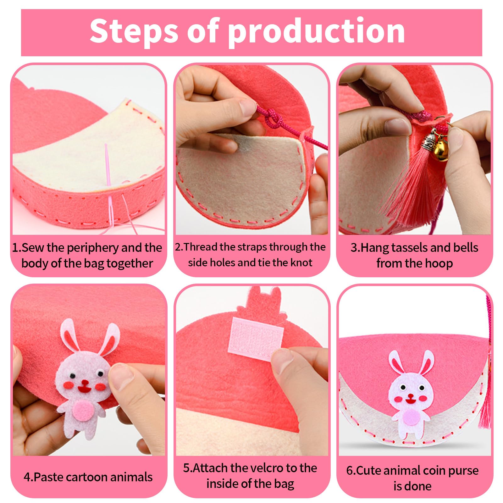 Kit De Couture Enfant – 4 Animaux En Feutrine – Non Tissé – Dès 3 Ans – Licence Panda, Licorne, Lapin, Dinosaure