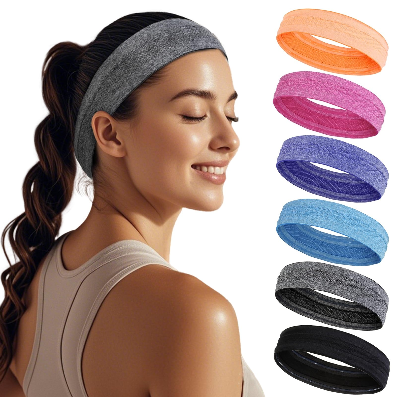 Sweat Bands Headbands for Women Non Slip, Workout Headbands with Grip - Women Sports Head Bands for Women's Hair, Moisture Wicking Sweatbands for