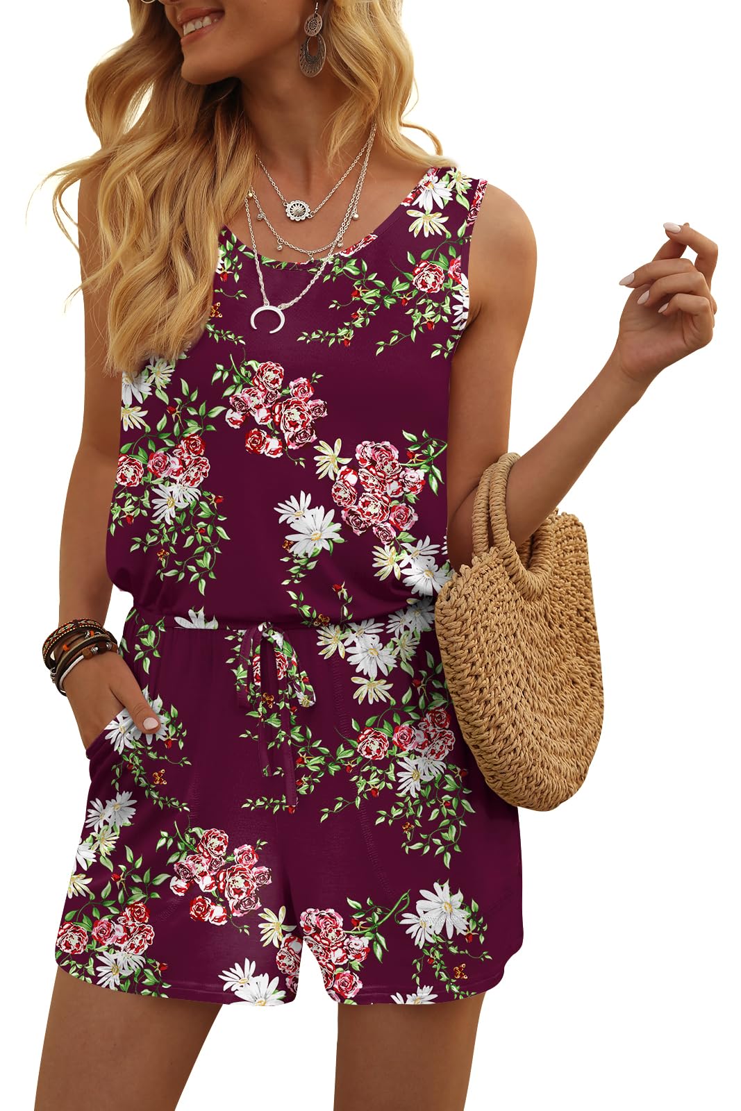 DouBCQ Womens Summer Casual Sleeveless Loose Jumpsuits Romper with Pockets