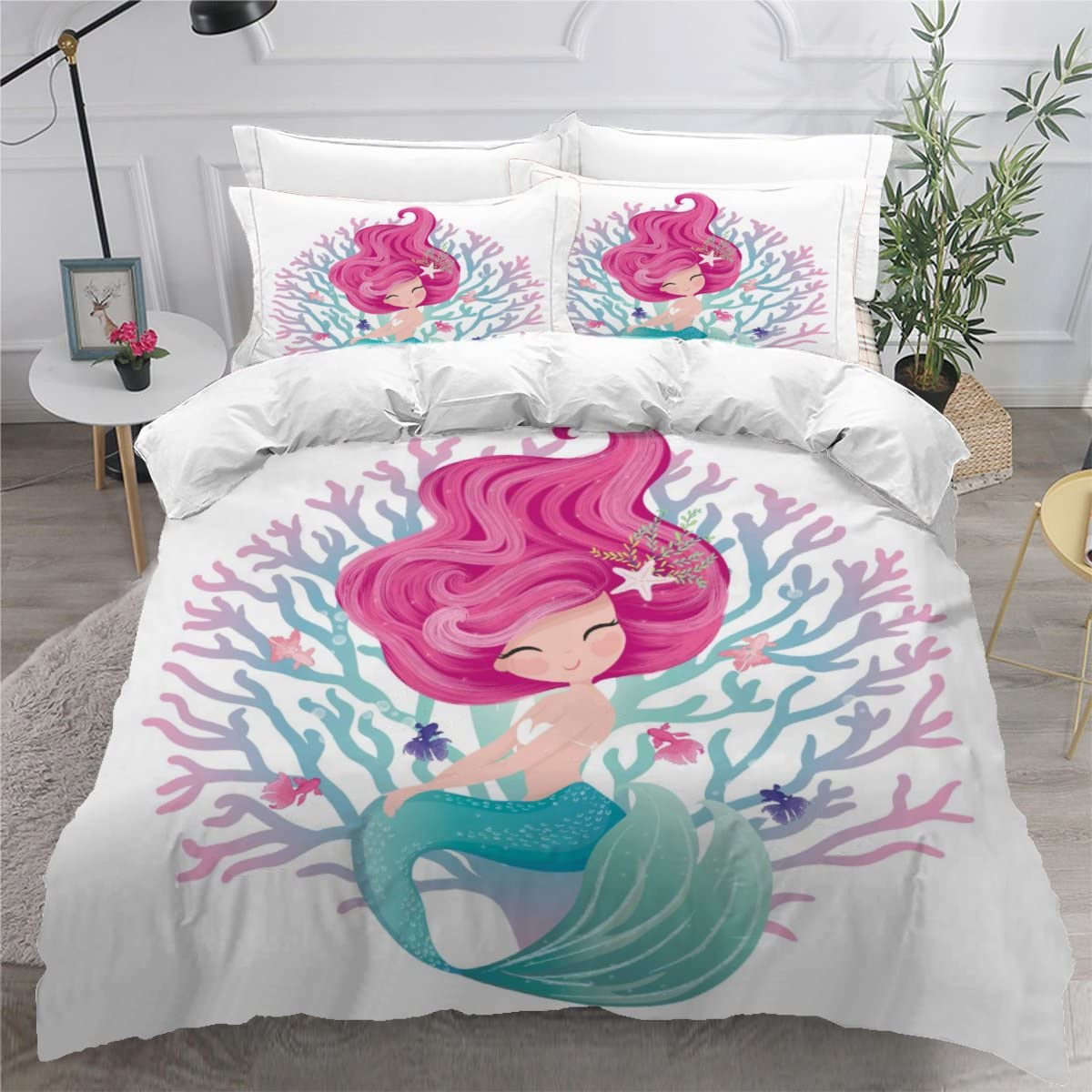Parure de lit 3 pièces sirène 220x240 adulte avec housse de couette 3D