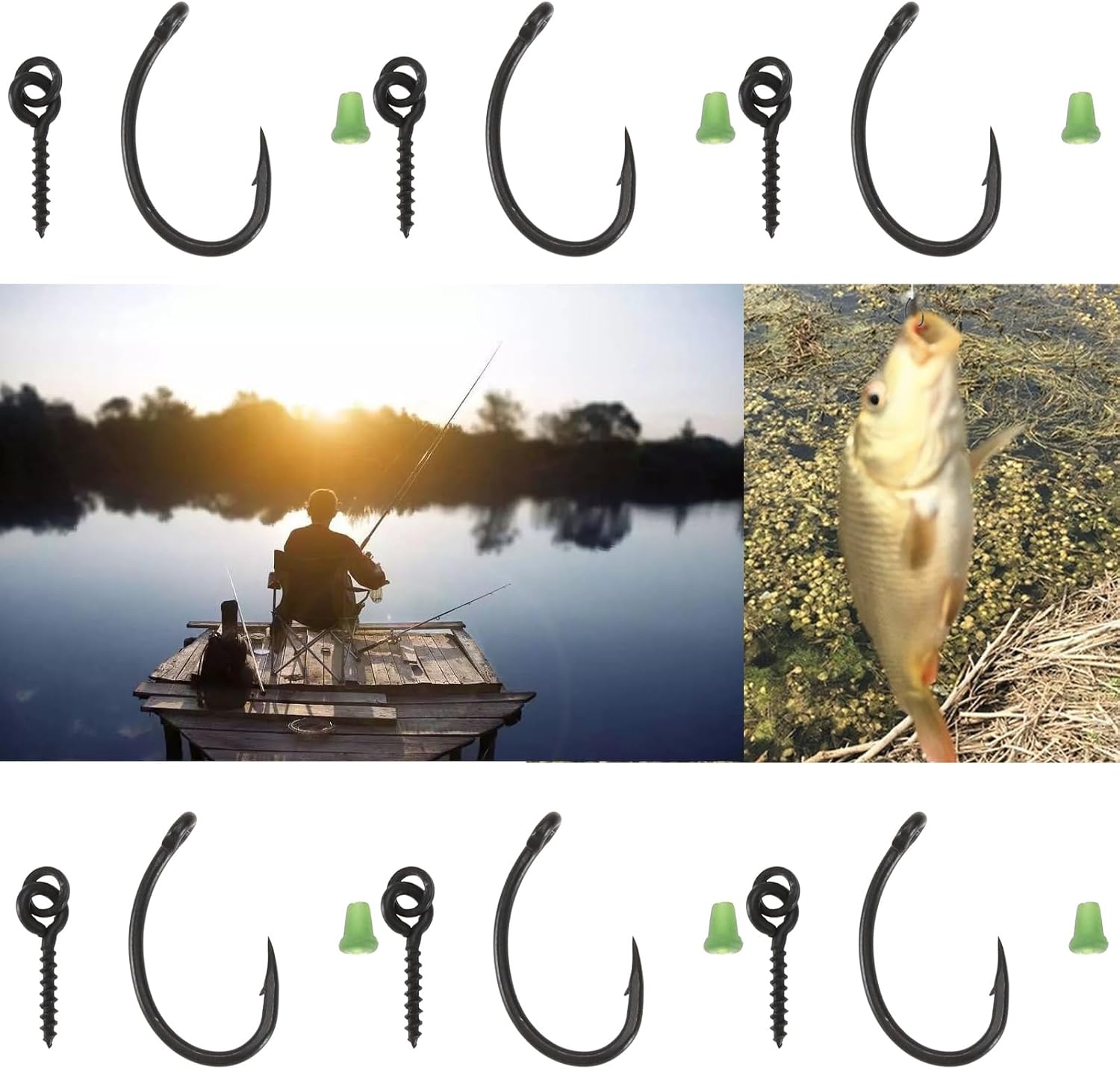 SING F LTD 20 Sets Ronnie Rigs Carp Fishing Ronnie Rig Hook Bait Stoppers Bait Screws Terminal Tackle for European Carp Fishing Accessories