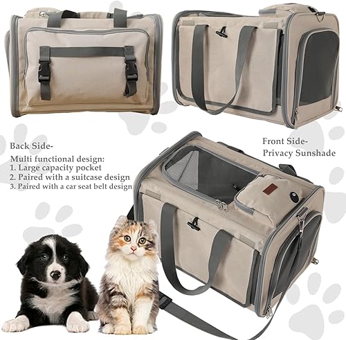 Miniatura 10 de H.S.C PET - Transportador grande para gatos militares de cara suave, color caqui, para viajes, 5 ventanas de malla ventilada, con bolsa, 20 libras