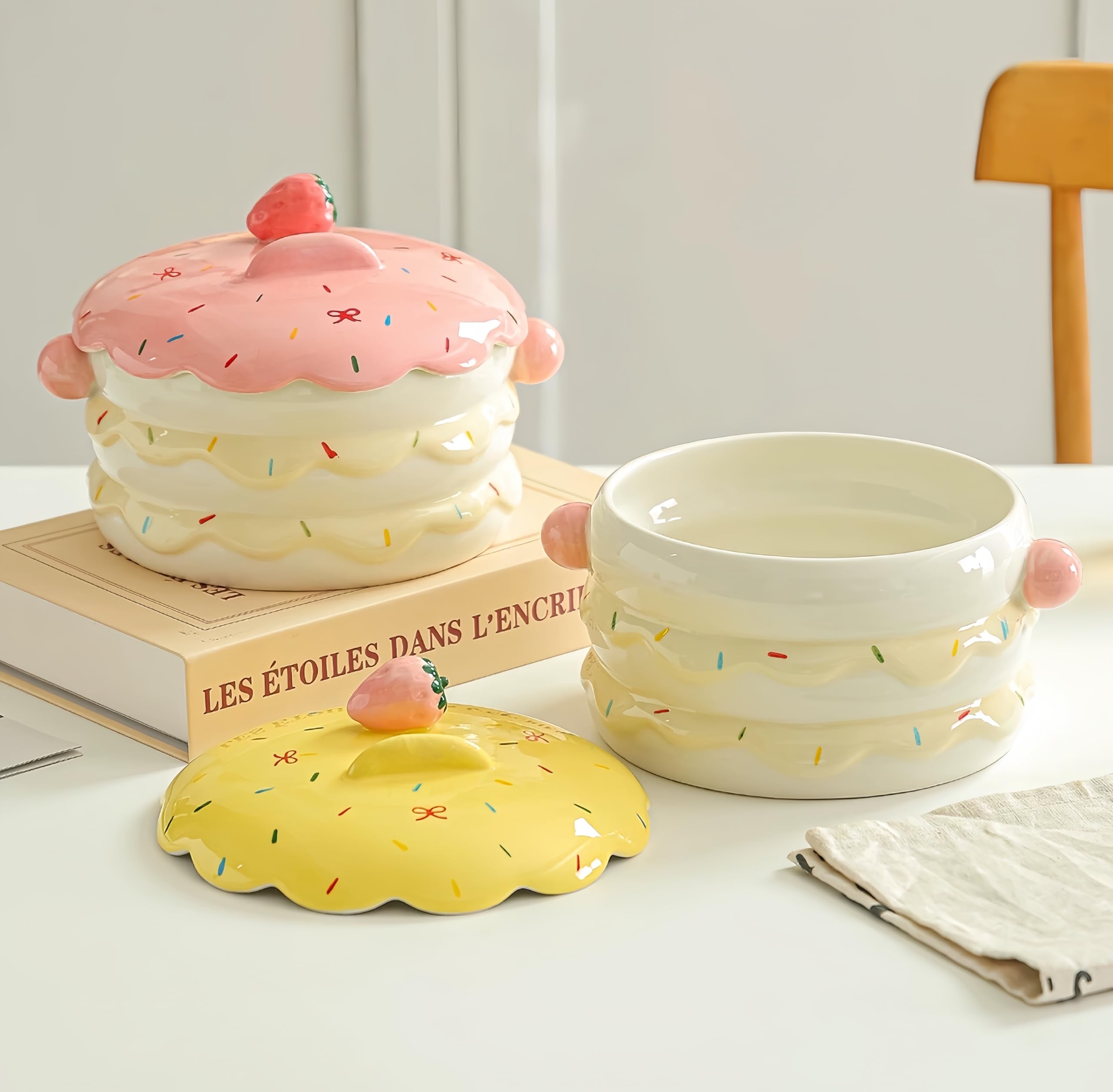 Urocza ceramiczna miska ramen z pokrywką, 590 ml, zabawny pojemnik na żywność na zupę, sałatkę, przekąski, świetny prezent dla miłośników jedzenia (1)