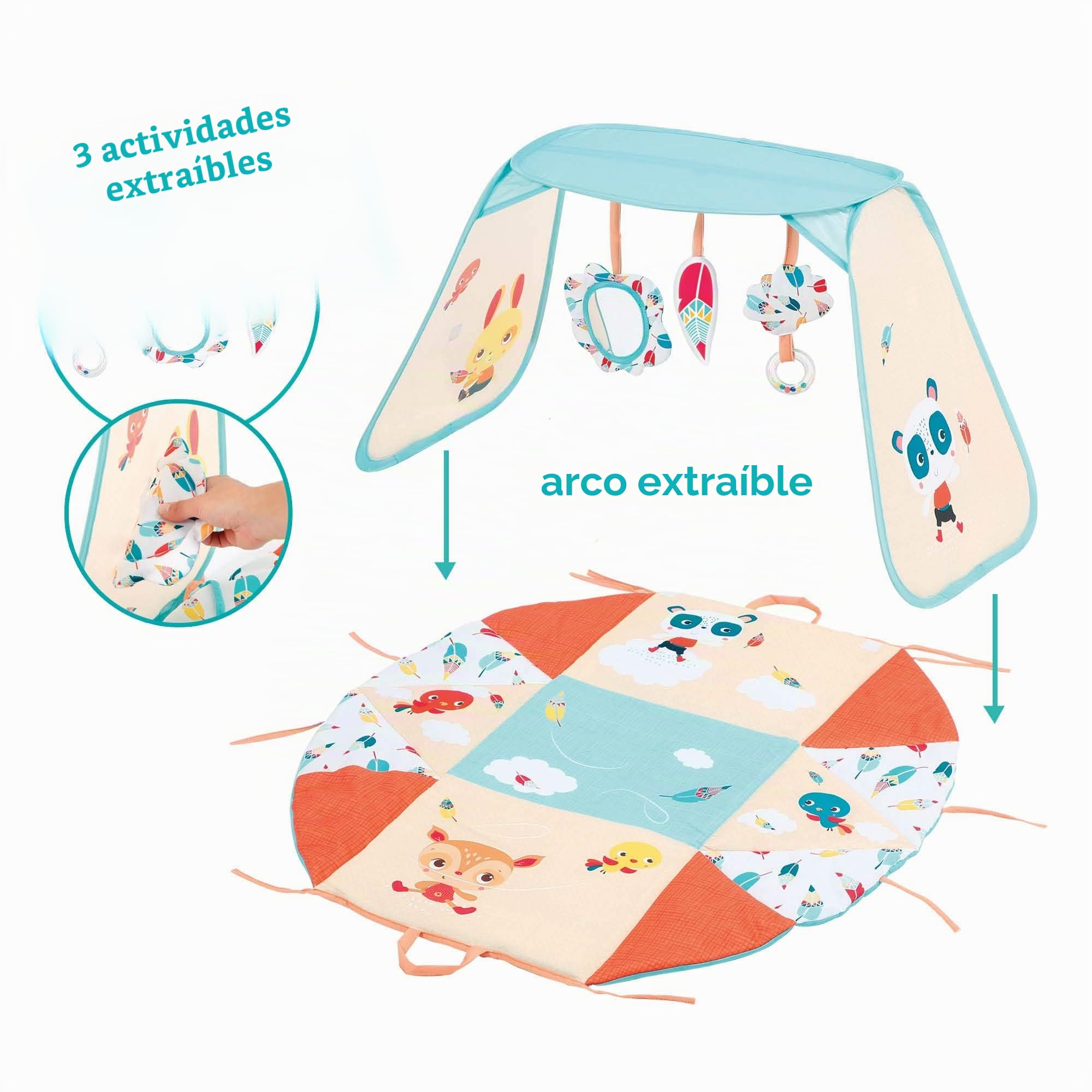 Ludi modulable, 3 Posiciones, Actividades, Alfombra de estimulación y Zona de Juego, Desarrollo de la motricidad, a Partir de 0 Meses, Multicolor, 1 Unidad (Paquete de 1) (JBM 20011)