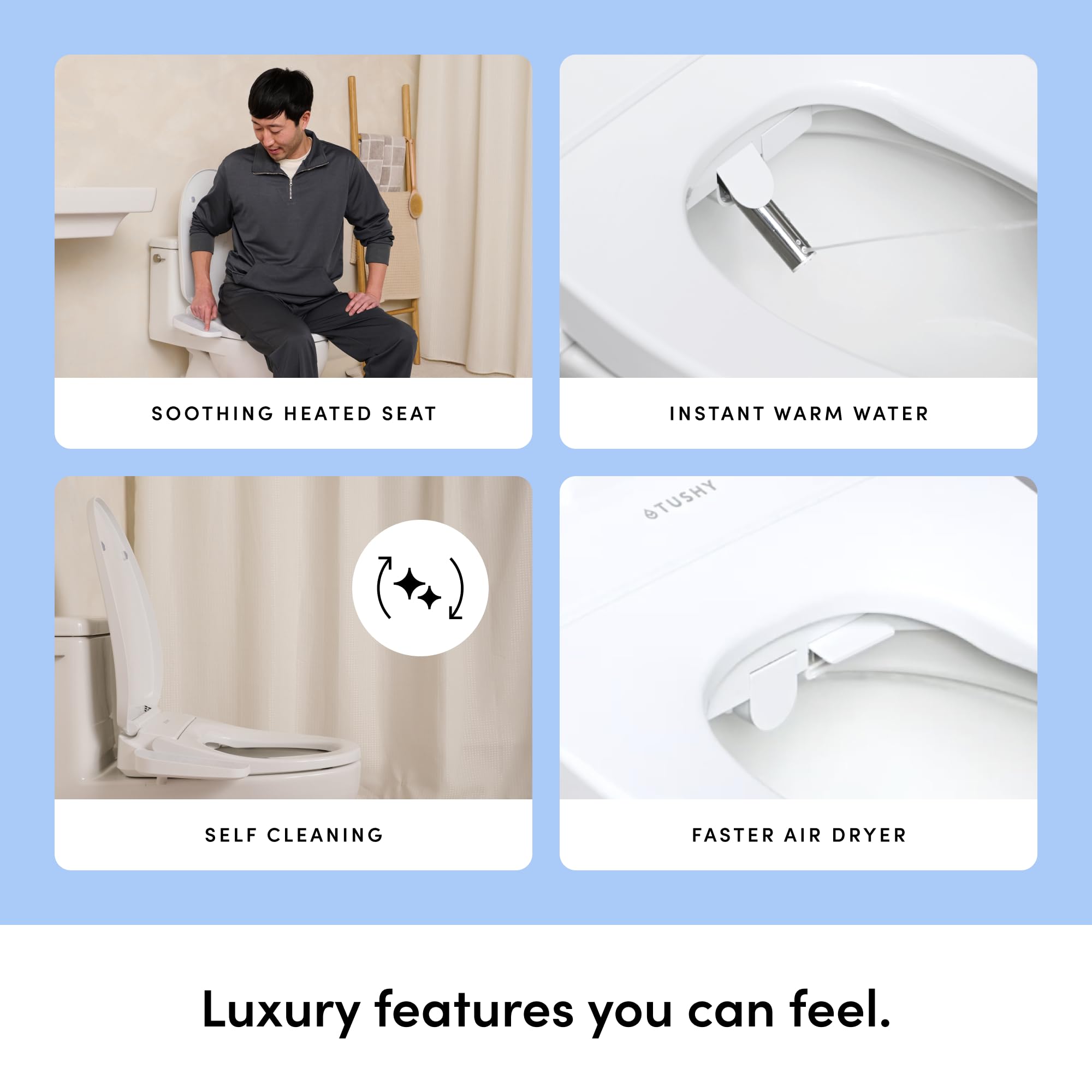 TUSHY Cloud Electronic Bidet Heated Toilet Seat Instant Warm Water Adjustable Air Dryer Soft Close Lid and Seat — view 6