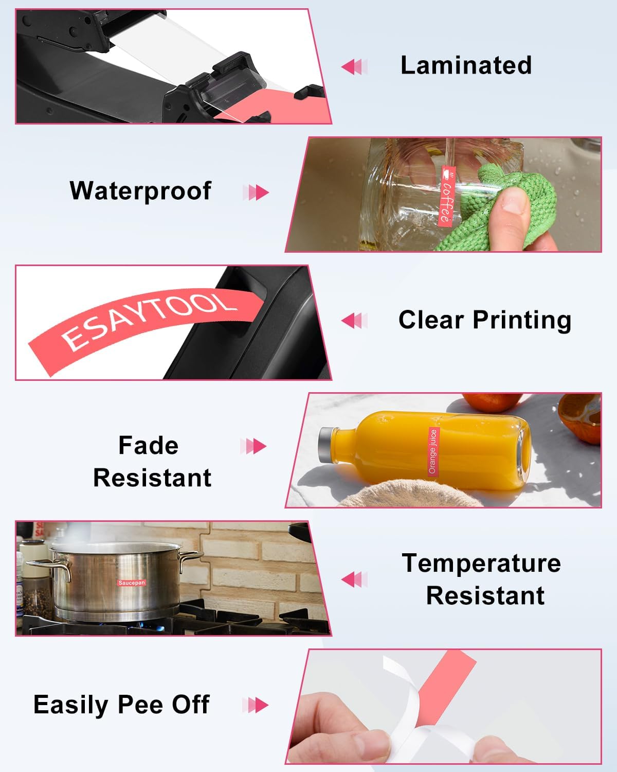 2 Pack Esaytool Replacement for P-Touch TZe-435 TZe435 TZ435 0.47" 12mm 1/2" White on Red Laminated Label Tape Compatible with Ptouch PT-D210 D220 H110 H100 P710BT D220 D410 D600 Label Maker - Image 4