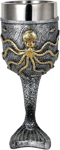 Miniatura 3 de alikiki Copa de vino de pulpo de sirena de fantasía, copa de cáliz de cola plateada brillante, recipiente para beber de acero inoxidable de 7 onzas,