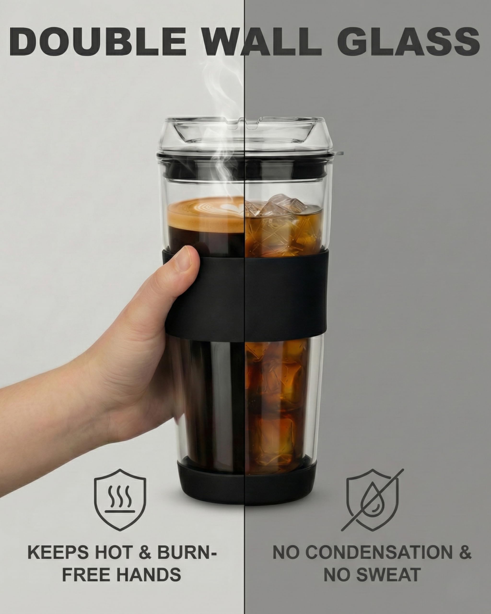Amazon.com: cicike 14oz Double Walled Glass Coffee Tumbler with Full Glass  Lid & Silicone Sleeve - Non-Slip Insulated Travel Mug with Protective  Bottom Bumper - 100% Plastic-Free : Home & Kitchen