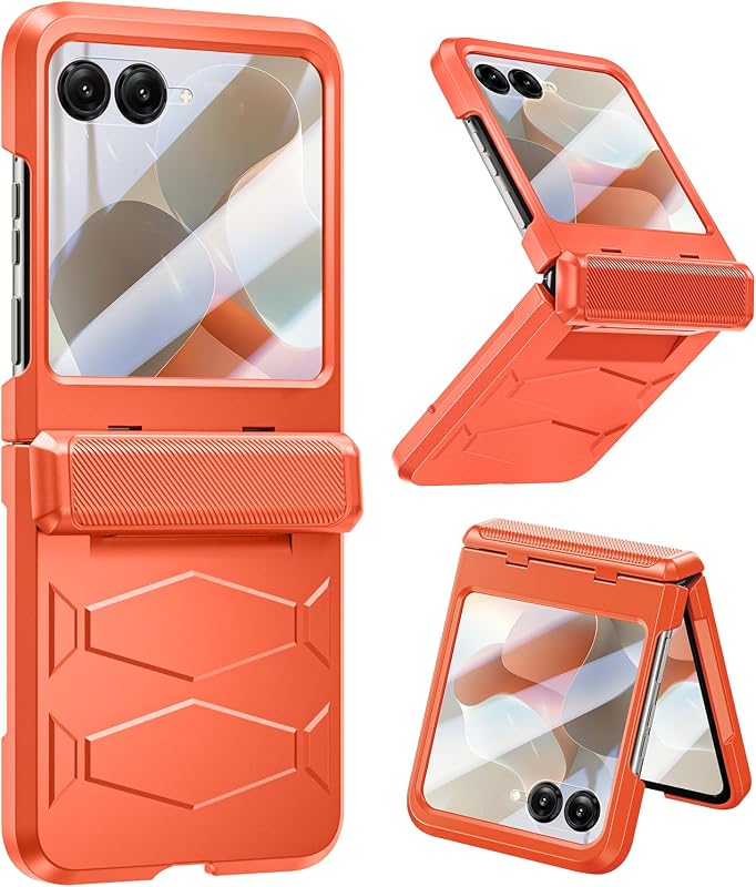 Funda para Motorola Razr 2026: funda protectora de cuerpo completo [textura antideslizante] [protección de bisagra resistente] [carga inalámbrica rápida] funda a prueba de golpes para razr 2026/2025/2024 para hombres y mujeres naranja