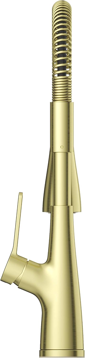 Pfister Neera Commercial Style Kitchen Faucet with Pull Down Sprayer Single Handle High Arc Brushed Gold Finish 3 Water Settings Stream Spray Pause ADA Compliant LG529NECBG