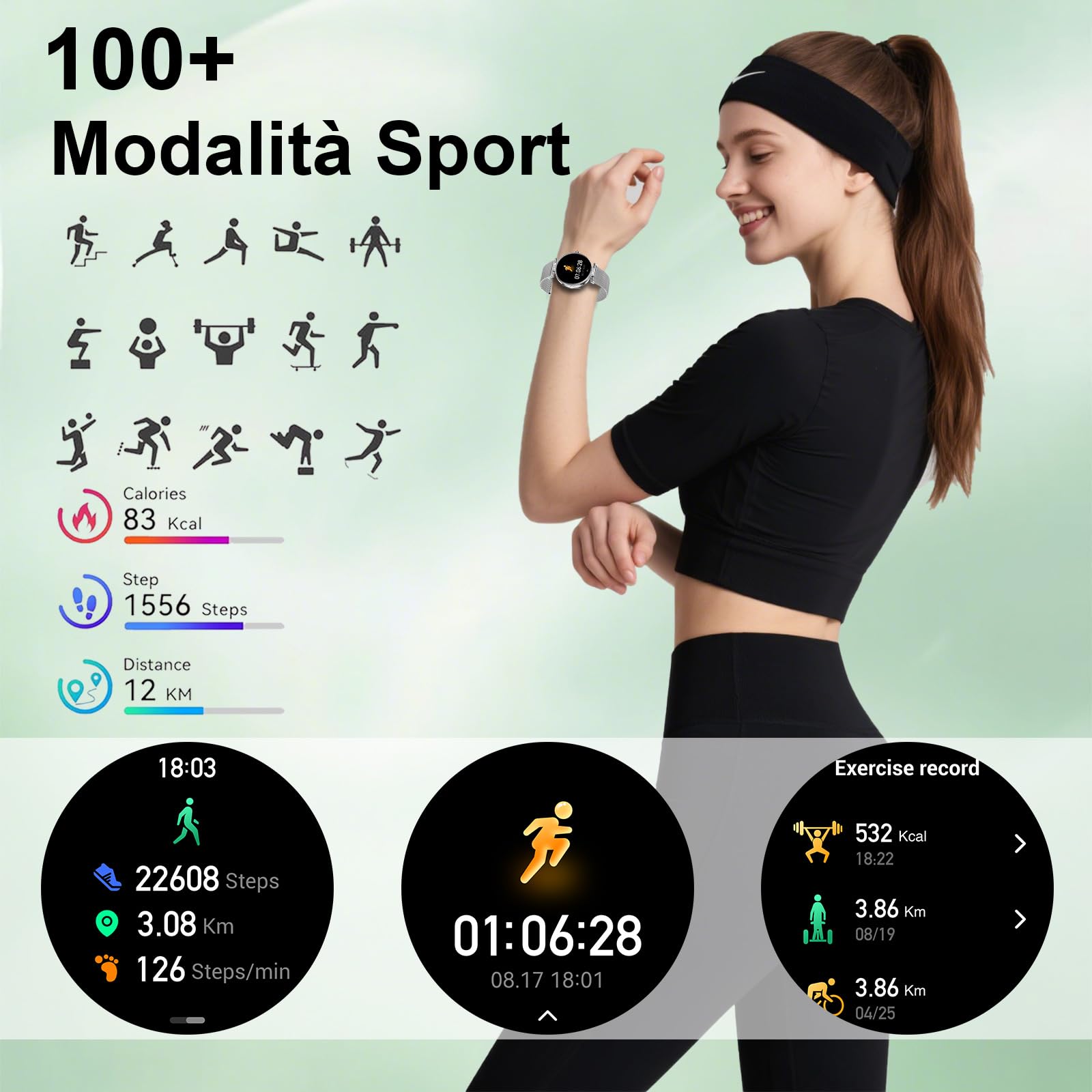 Smartwatch Orologio Fitness da Polso Donna Leggeri Digitali con Funzione Telefono Rotondo Sottile Notifica APP Fitness Tracker Bluetooth Impermeabile Monitoraggio Sonno Android Ios