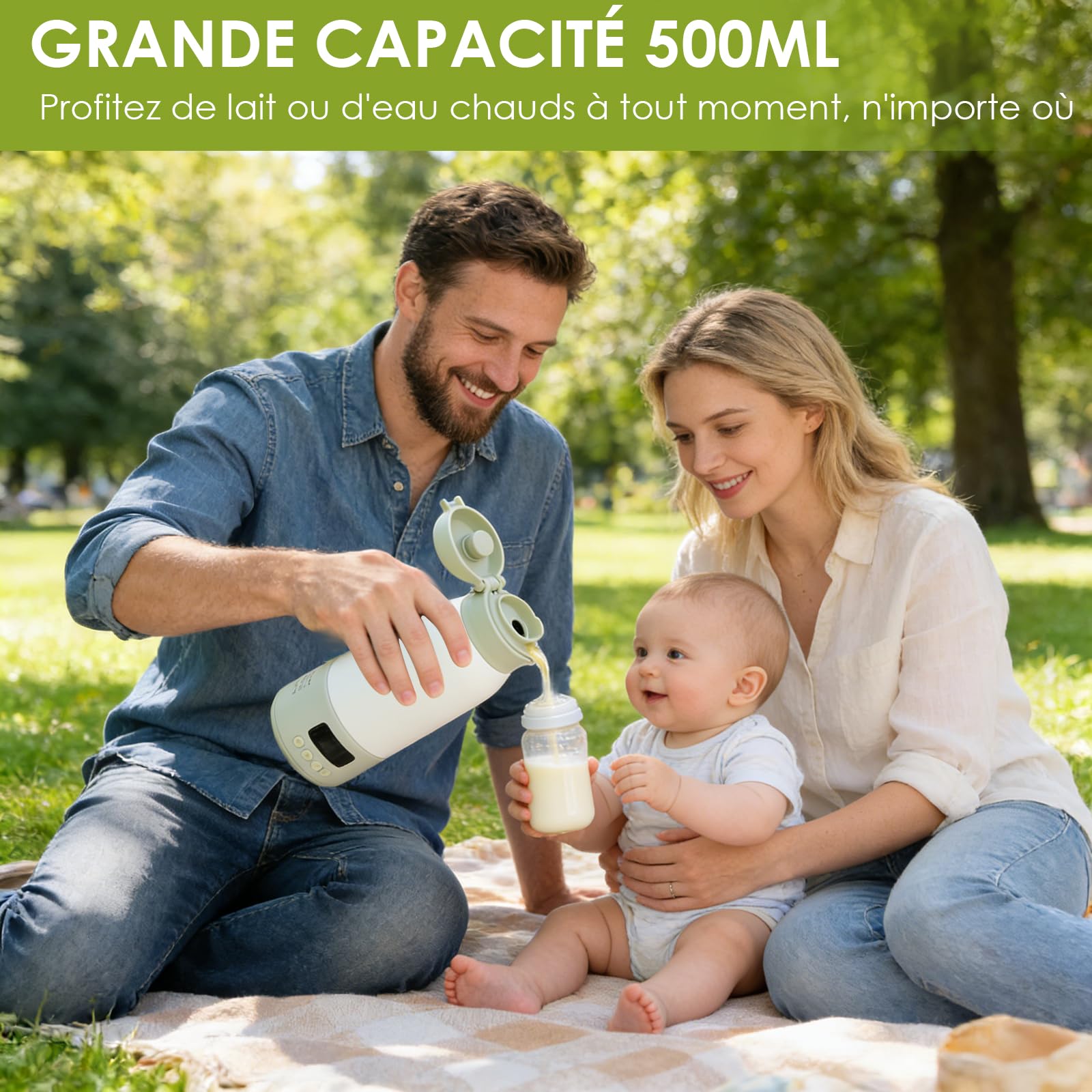 Chauffe Biberon Portable, Chauffe Biberon sans Fil 500ML, Chauffage Rapide, 2 Modes pour Lait Maternel et Eau, Chauffe-biberons USB, pour Voiture, Voyage en Avion
