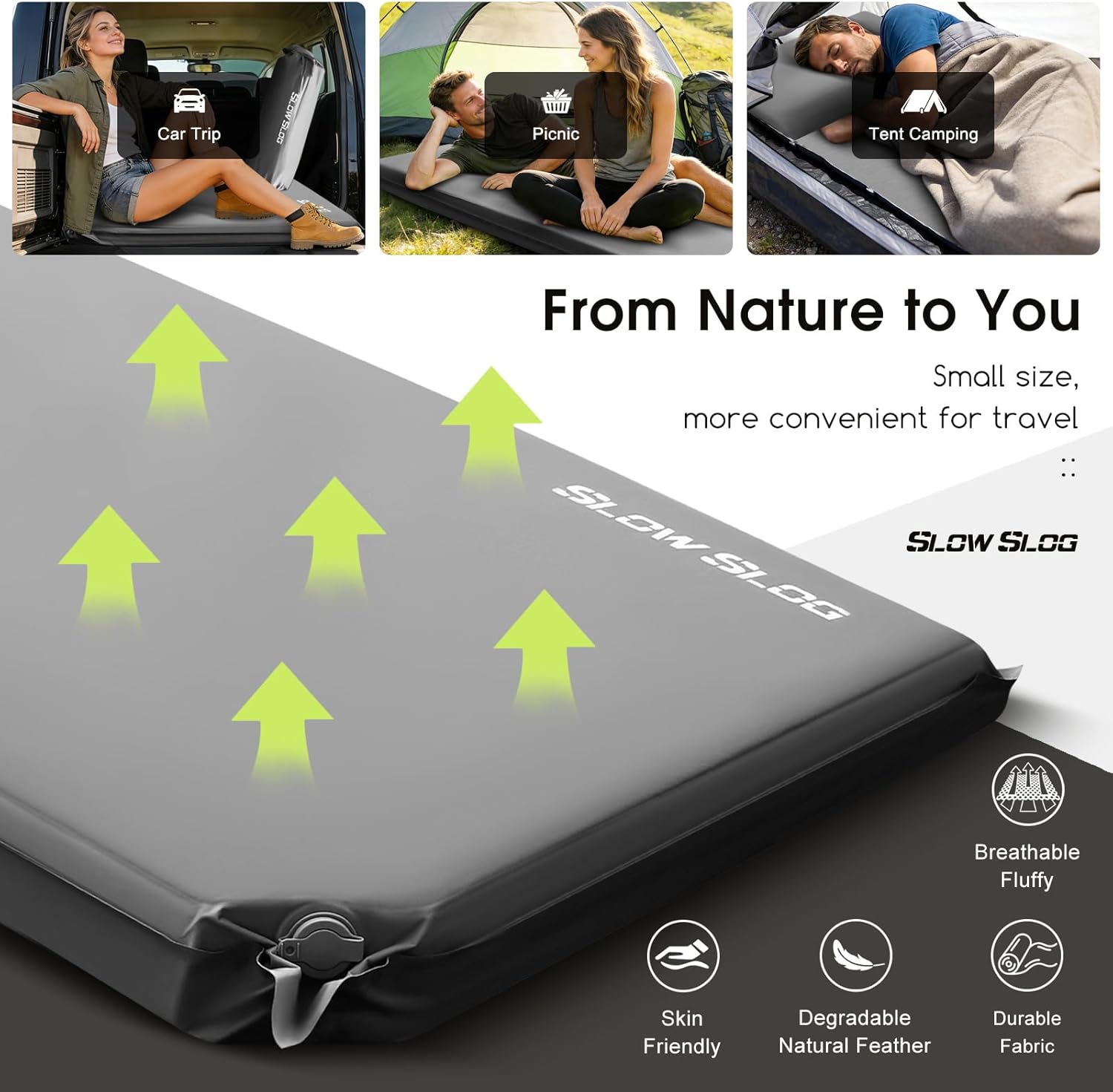 4in Foam Camping Mattress with Built-in Pillow, Self-Inflating Single Sleeping Pad Includes Pump Sack, All-Season Portable Pad for Camping and Backpacking, Gray