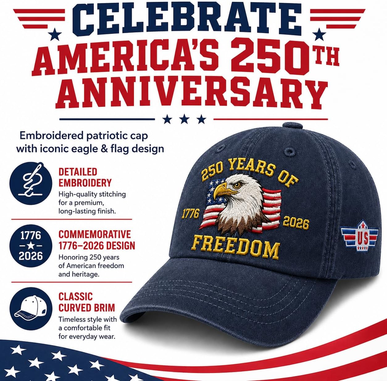 Dad Hat 250th Anniversary Hat 1776-2026 - Embroidered Vintage Baseball Cap, for Dad from Daughter Son