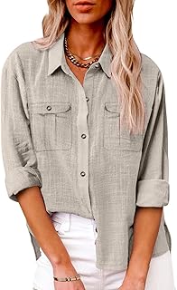 Generic Shirts for Women Button down Trendy Soft Short Sleeve Solid Summer Shirts Pockets Casual Going out Comfy Lapel Shirts