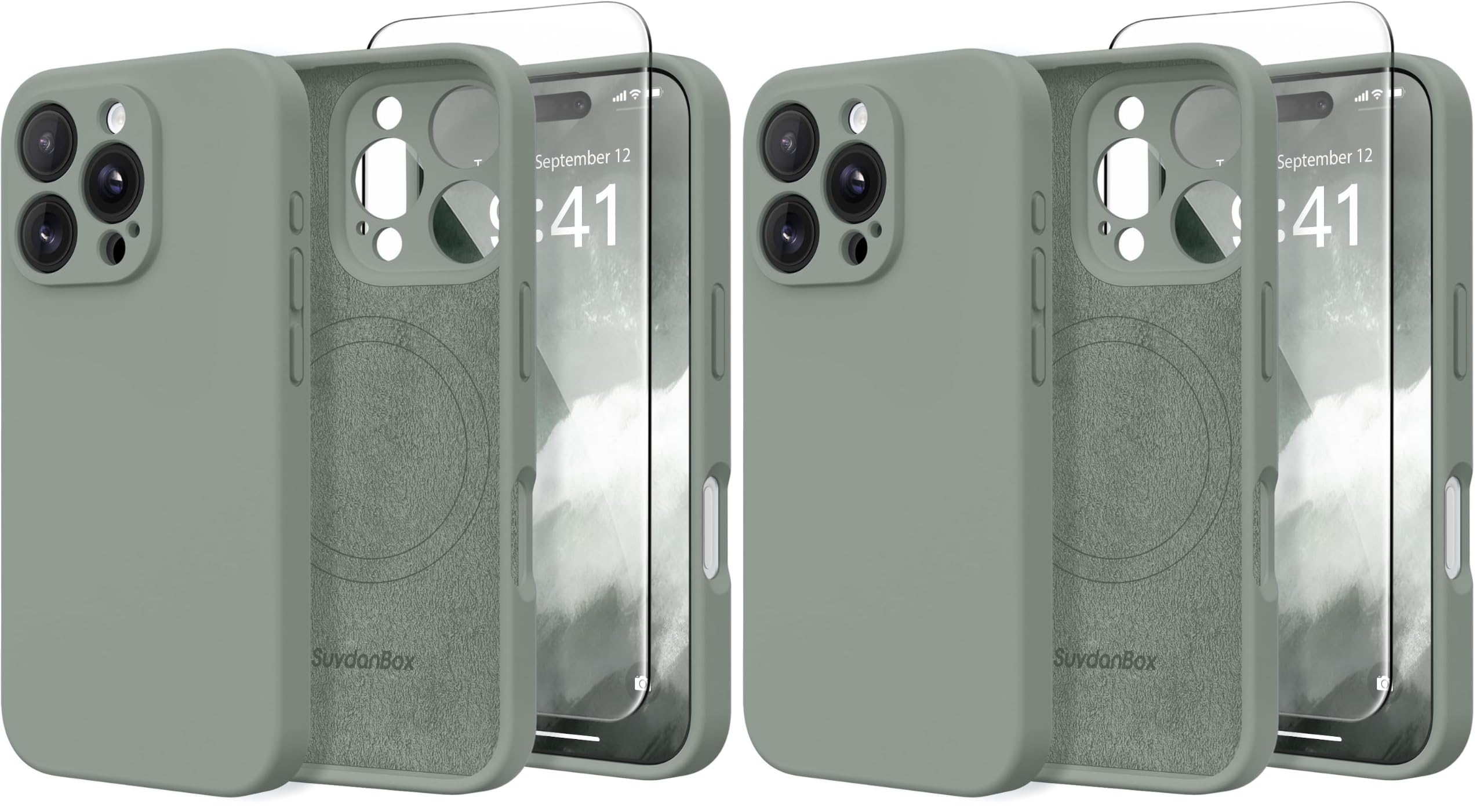 Magnetic for iPhone 16 Pro Case, Compatible with MagSafe, [Full Camera Protection][Screen Protector] Silicone Shockproof Protective Phone Case for iPhone 16 Pro 6.3", Calke Green (Pack of 2)