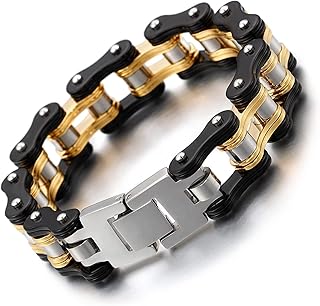 XKCL メンズブレスレット、オートバイ自転車ステンレススチールチェーンブレスレット - 男性用パーソナライズチェーンブレスレット、21.5cm、ステンレススチール、宝石なし