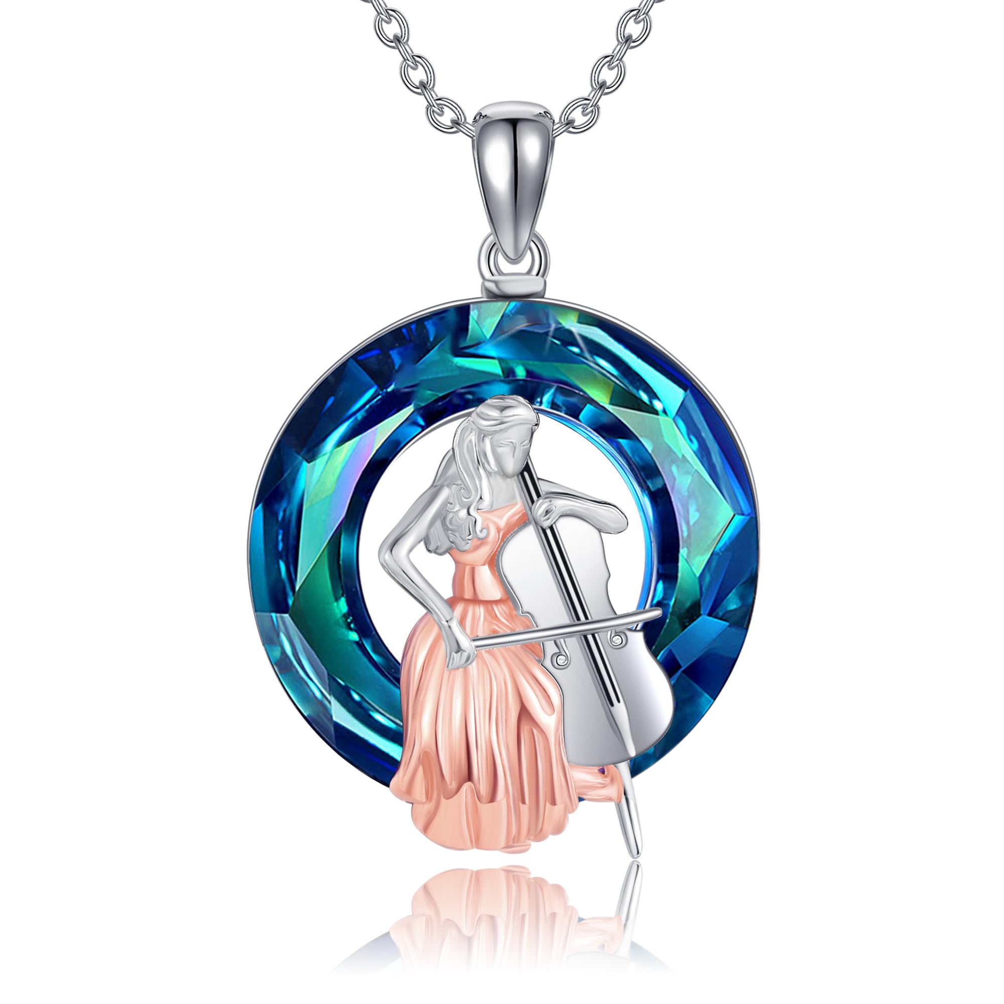 Collar musical de plata de ley con colgante de violonchelo de cristal, joyería musical, regalo para mujer