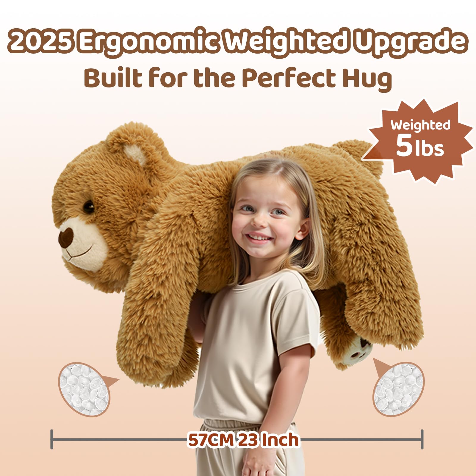 Mewaii Peluche Orso Marrone Riscaldabile e Ponderato da 23 Pollici con Cuscinetto Rimovibile – Morbido Cuscino da Abbraccio per Bambini e Adulti, Regalo Caldo e Accogliente