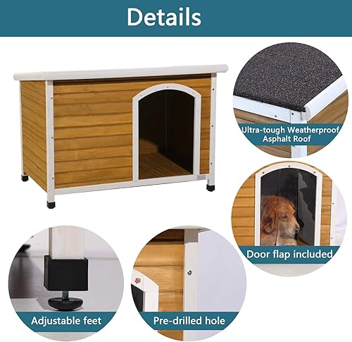 Miniatura 7 de Petsfit - casetas cuchas de madera para perros pequeños, medianos y perros grandes, resistente a la intemperie para perros, con patas elevadas.