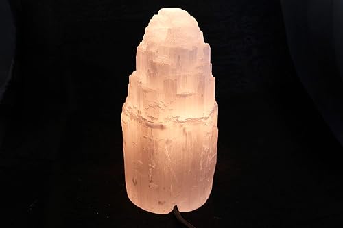 Miniatura 7 de Selenite - Lámpara de cristal natural y fabricada en Marruecos, incluye bombilla y cable con interruptor de atenuación  Torre Iceberg curativa