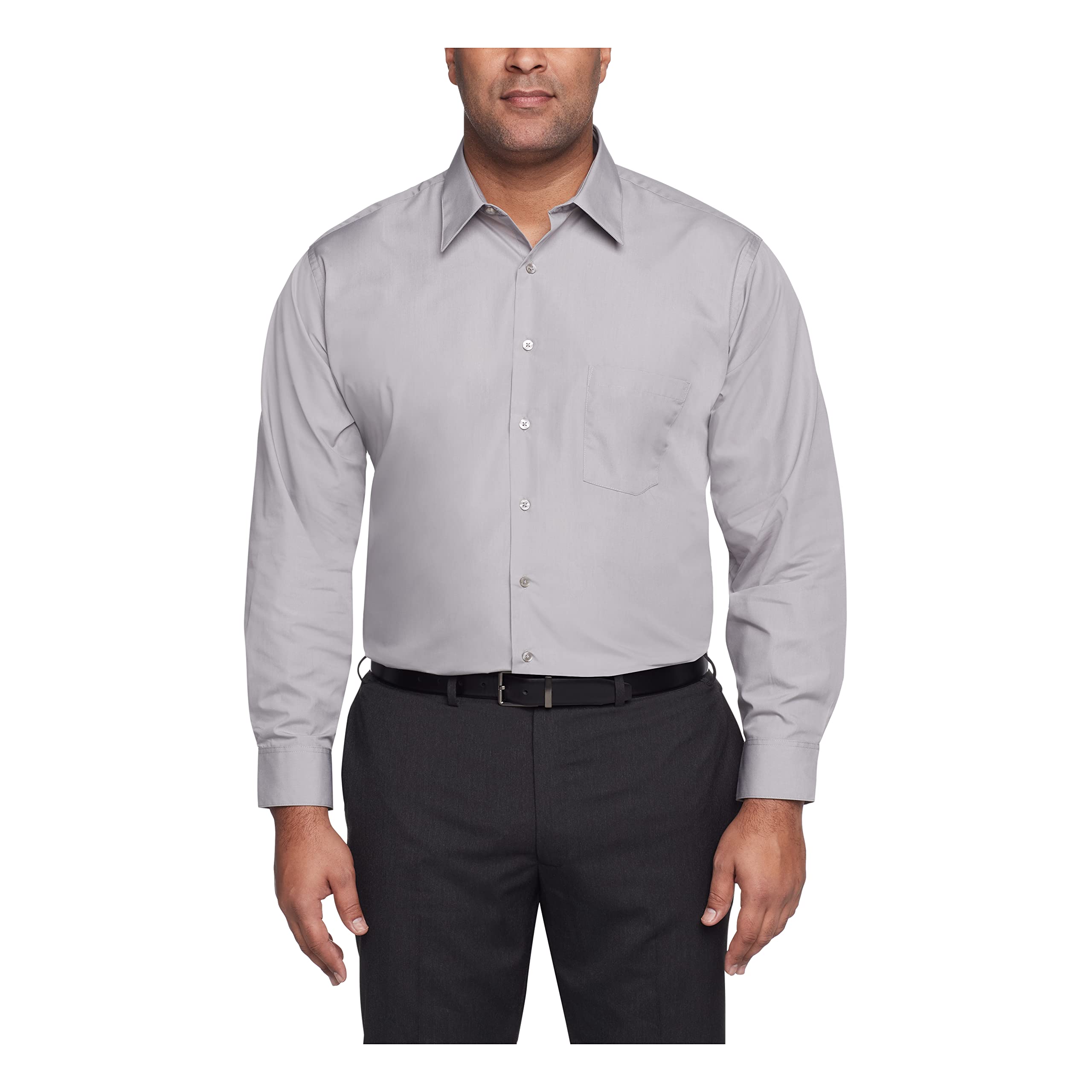 Van Heusen Men's Fit Dress Shirt Poplin Solid (Big and Tall), Grey Stone, 18.5" Neck 32"-33" Sleeve