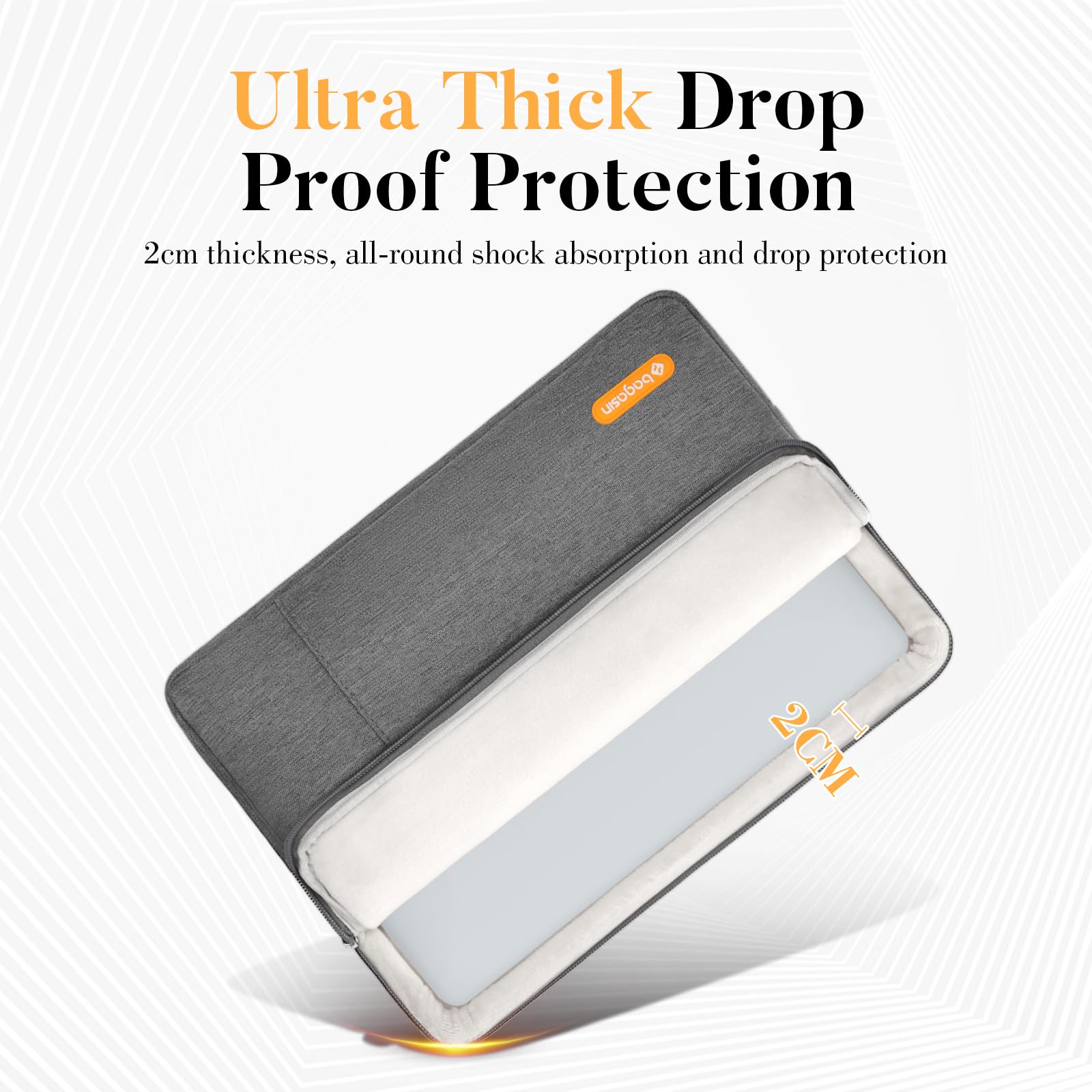 Bagasin Custodia per Laptop 13 Pollici, Sleeve Compatibile con MacBook Air M4 M3 M2 M1 2025–2018 / Pro M2 M1 2025–2016, Borsa Verticale in Poliestere con Tasca – Grigio