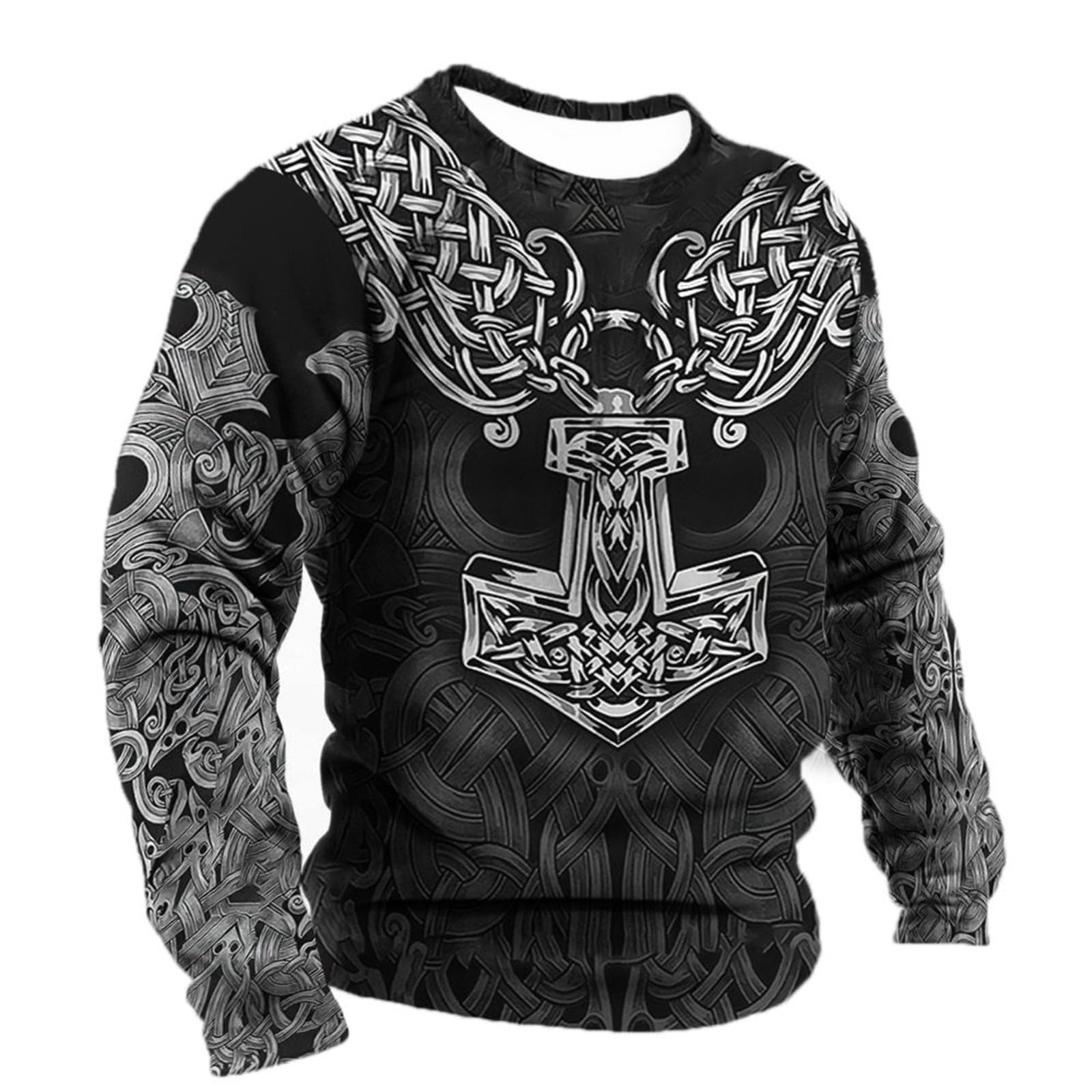 Famesale Men's # 3 Viking Hoodies Sweatshirt Casual Vintage Viking Tattoo 3D Printed Pullover Long Sleeve Round Neck Tops