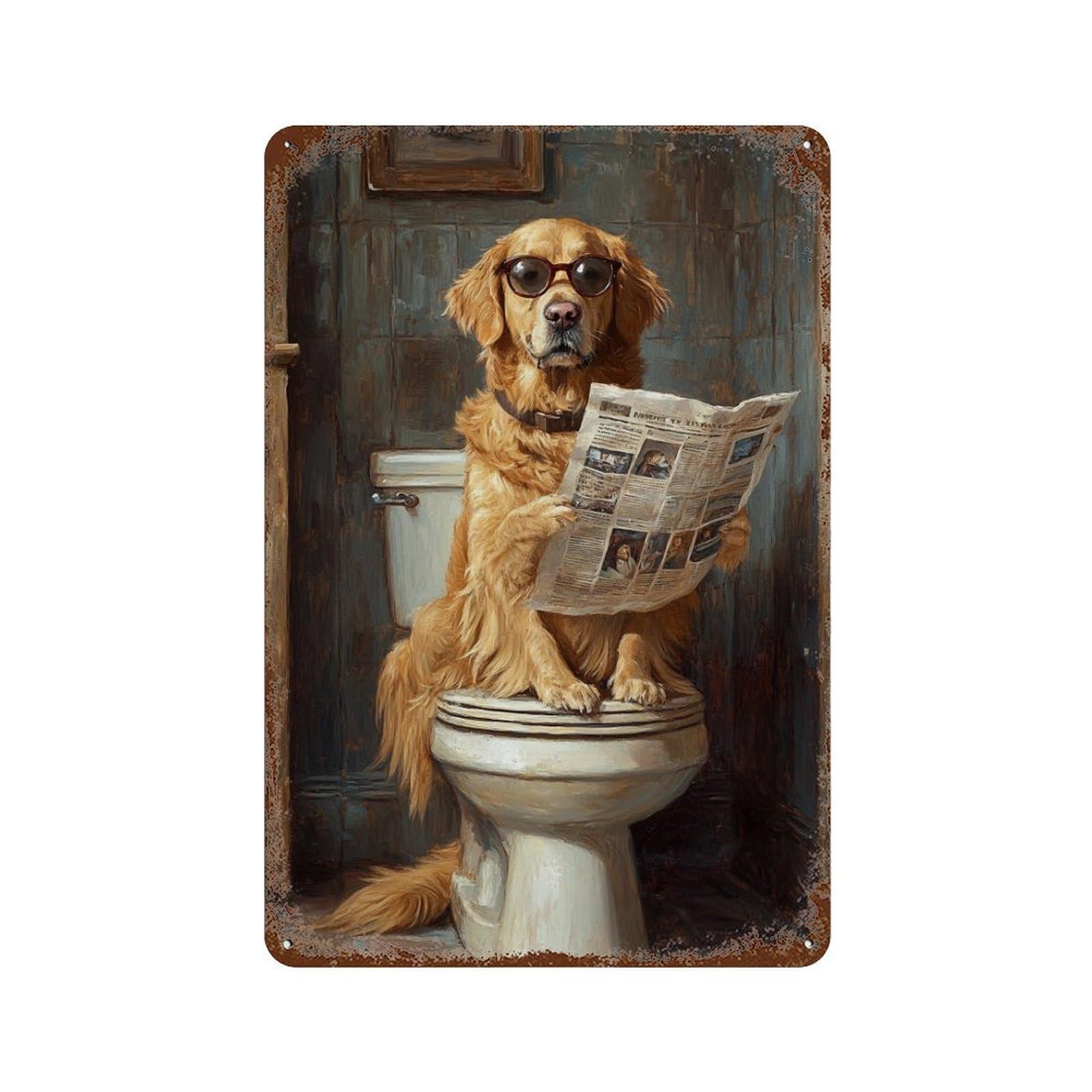 Golden Retriever Reading Newspaper-5 Vintage Metal Tin Sign 11.8"x7.9", Farmhouse Wall Decor for Patio, Garden Room And Bar Decor