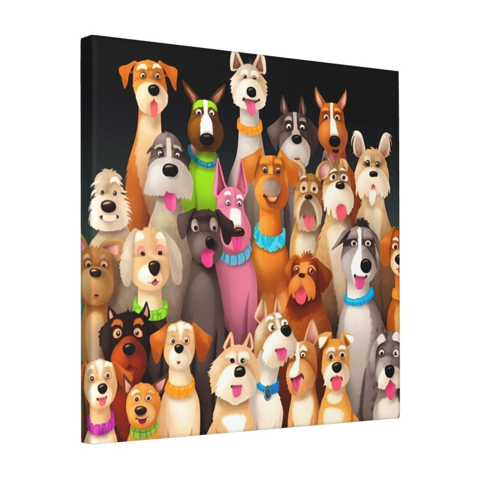 KLOPH Dogs Canvas Wall Art for Living Room 16"x16" Modern Artwork Painting for Bathroom Hanging Canvas Prints Aesthetic Wallart for Bedroom Kitchen Office Wall Decor