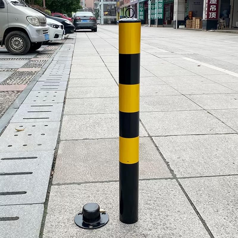 Poteau de barrière, noir et jaune, verrouillable, amovible, barrage routier en acier pour parking et terrain privé
