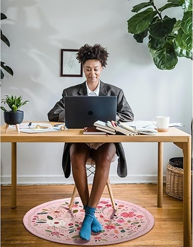 Miniatura 27 de Tapete para silla de oficina para suelo de madera dura, 47 x 47 pulgadas, alfombras redondas para sillas rodantes para oficina, computadora, Flor