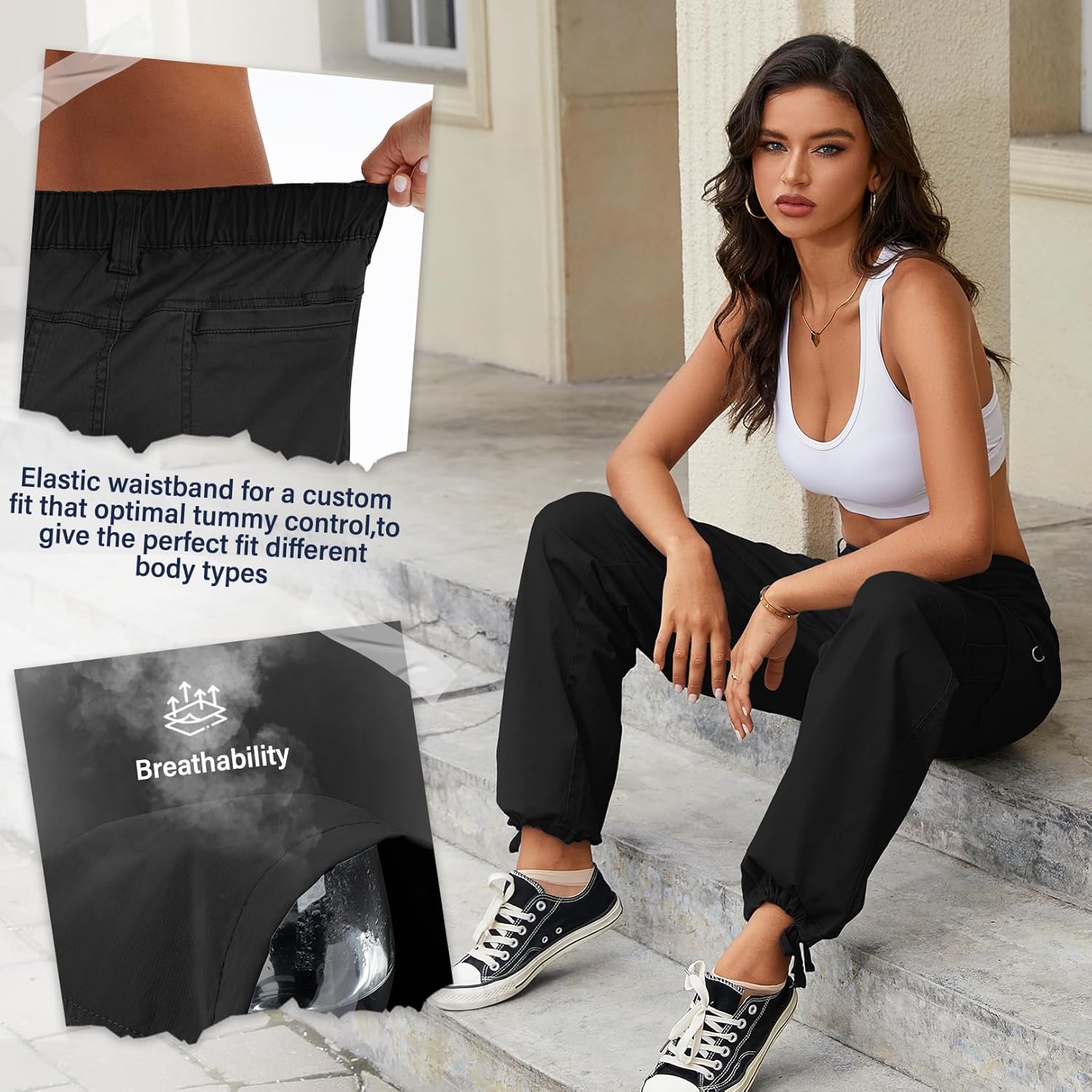 Alfiudad Women's High Waisted Cargo Pants Wide Leg Work Hiking Casual Travel Y2K Streetwear with Pockets Baggy Pants - Image 5