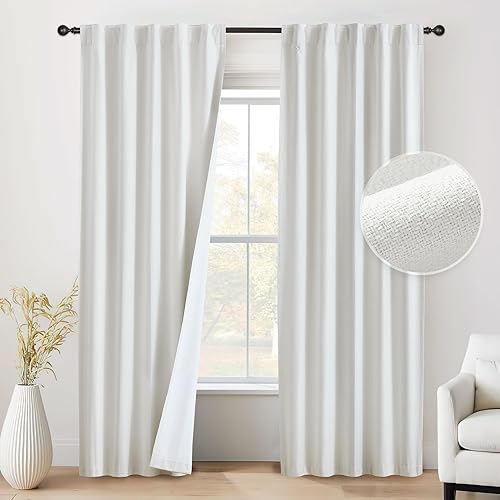 Beauoop Paneles de cortinas opacas con textura de lino de 95 pulgadas de largo, cortinas aisladas térmicas de espiga para oscurecer la habitación,