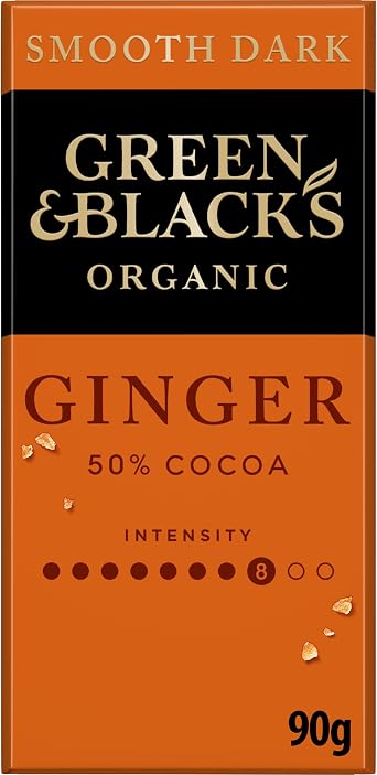 Green & Black's Organic Ginger Dark Chocolate Bar, 50% Cocoa, 100g 1-Pack