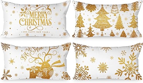 Vista 115 de Lanpn Juego de 4 fundas decorativas de almohada navideñas de 18 x 18 pulgadas, color blanco y verde azulado de 18 pulgadas, funda de cojín
