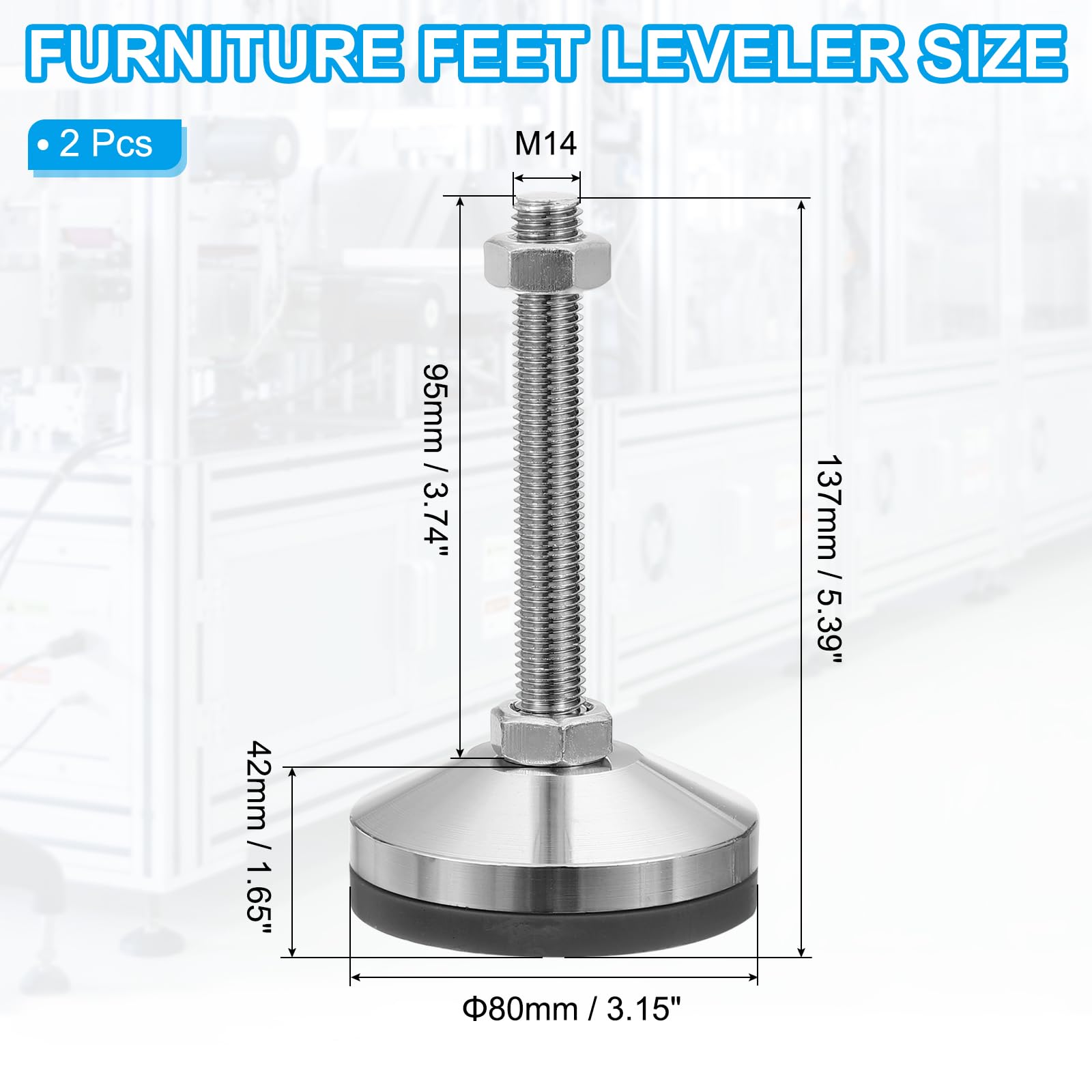 PATIKIL Furniture Leveling Feet 3.2" Dia Base M14 Thread - Image 2
