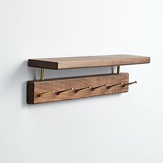 Solid Wood Shelf with Hooks, 19 inch Coat Rack Wall Mount, Shelves with ...