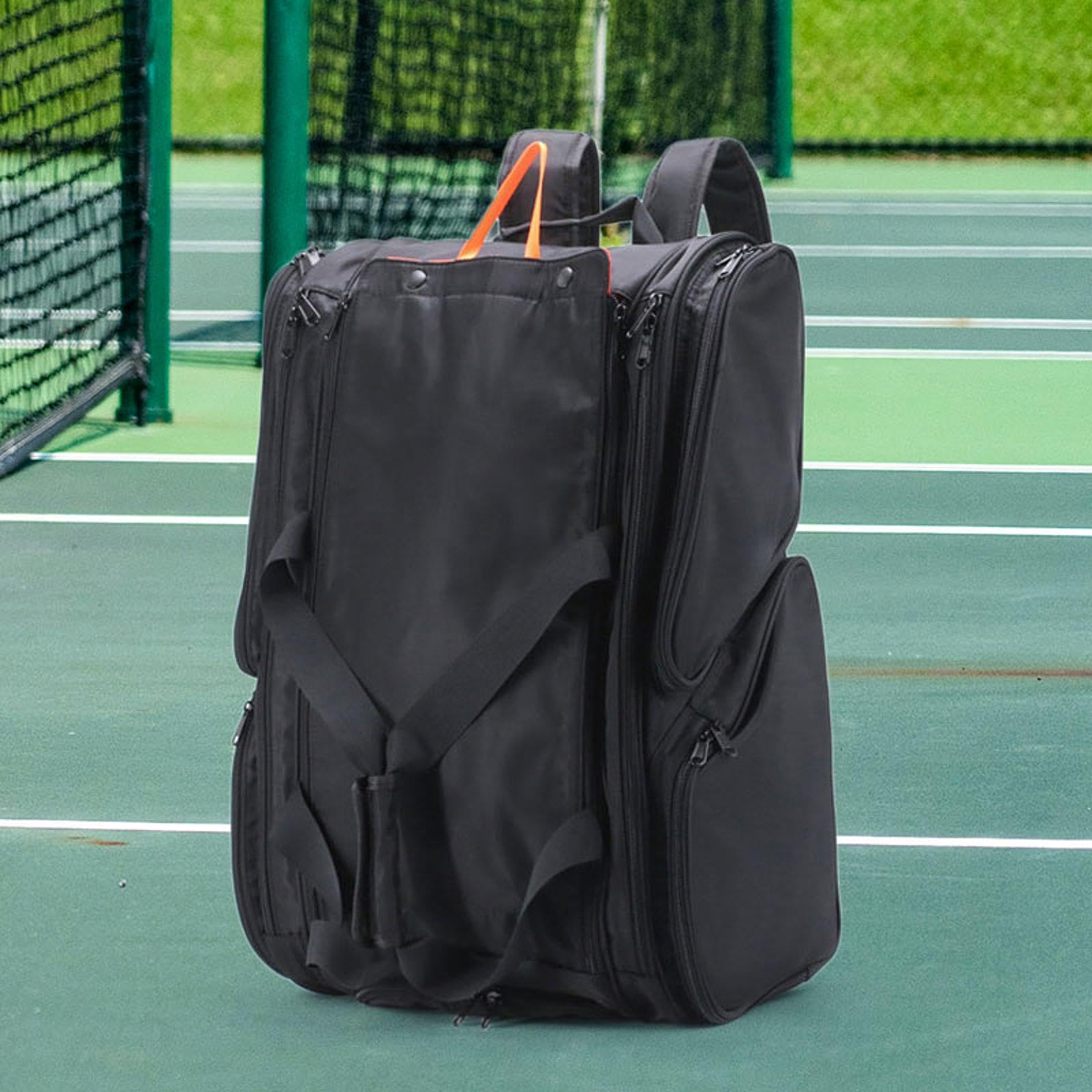Pickleball Borsa Zaino Porta Racchette Organizer Accessori Impermeabile Manico Scomparto Scarpe Spallacci Regolabili Adatta per Viaggi Regalo, Nero