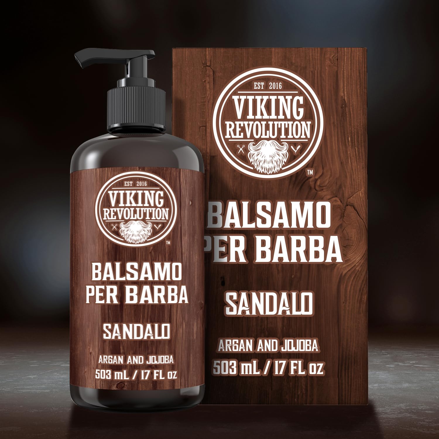 Viking Revolution Balsamo Barba con Oli di Argan e Jojoba (500 ml Balsamo) - Ammorbidisce e Rinforz Profumo di Sandalo - Balsamo Barba con Olio Barba Beard