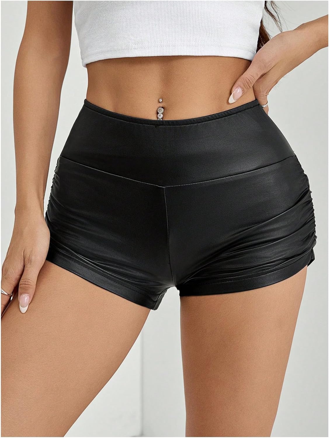 Milumia Women's Faux PU Leather Mini Shorts Ruched High Waist Going Out Shorts - Image 5