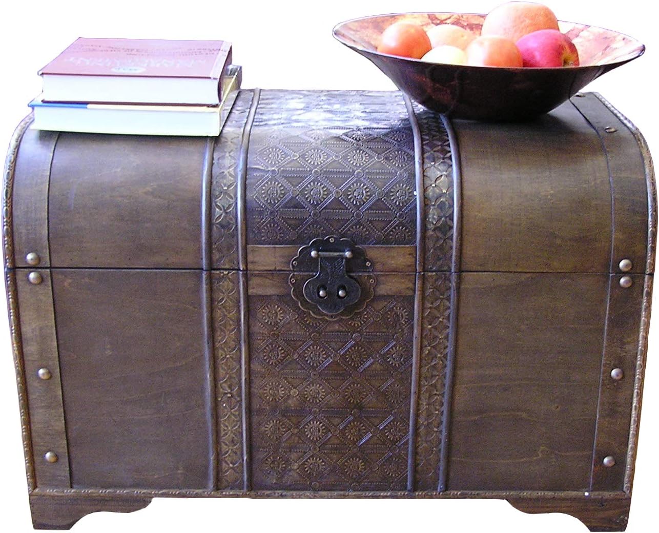 Large Brown Old Fashion Wood Storage Trunk Wooden Treasure Chest