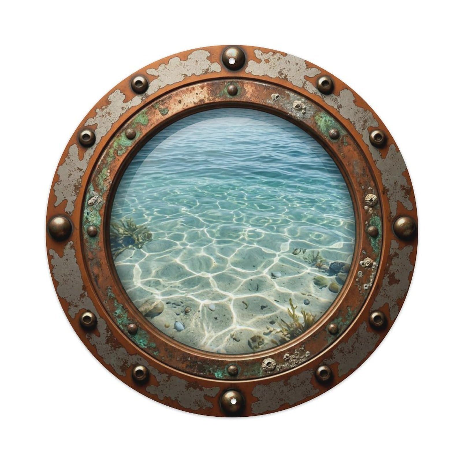 Vintage Porthole Sandy Bottom Nautical Window View Vintage Metal Tin Sign Plaque Wall Decor for Cafe, Club Bar, Office, Garden Metal Poster 8x8Inch