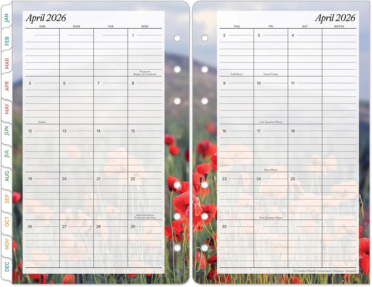 FranklinCovey - Seasons Monthly Calendar Tabs for Ring-Bound FranklinCovey Planners (Compact, Jan 2026 - Dec 2026)