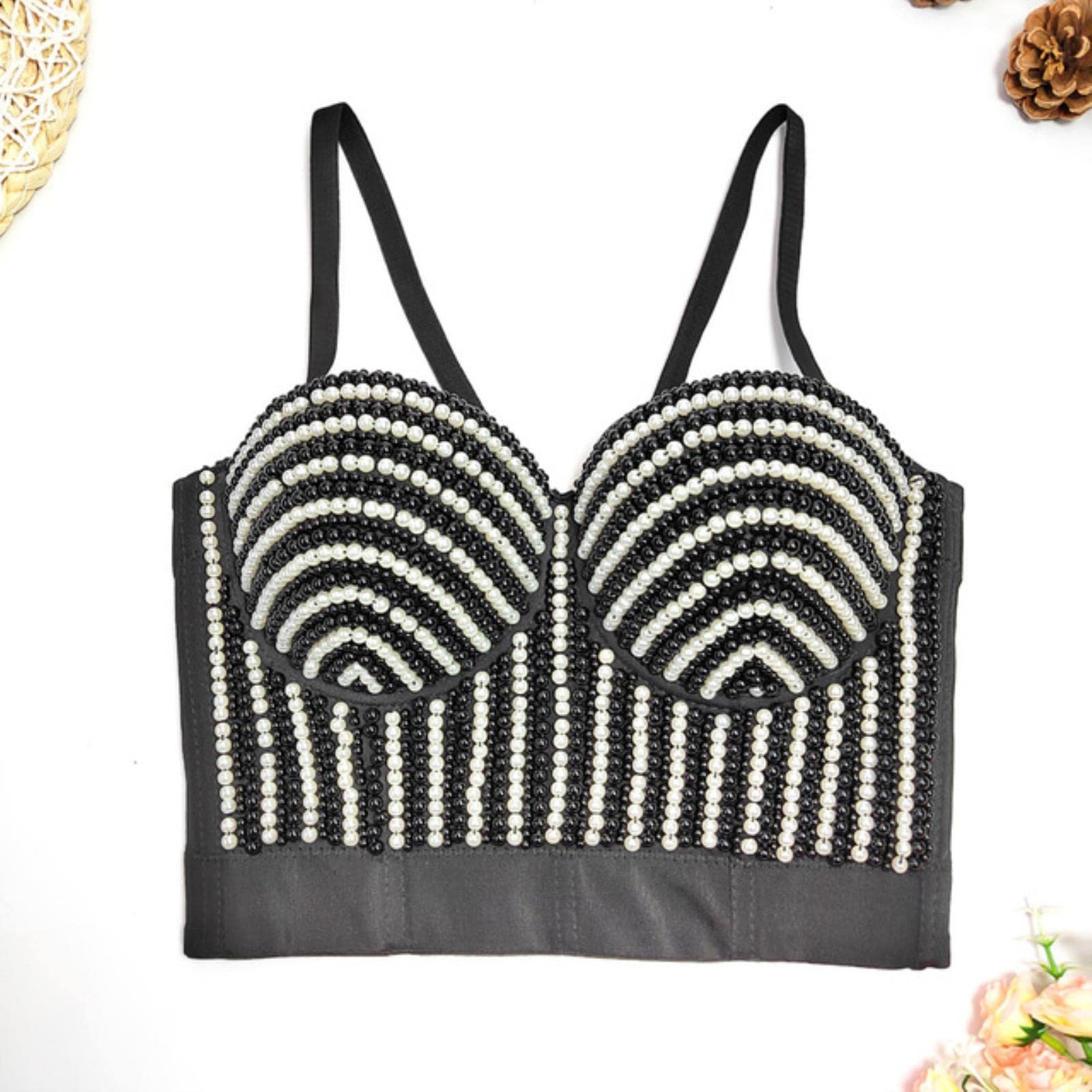 YOND Camisetas sin Mangas para Mujeres Sexy Lentejuelas Diamond Bra Ropa de Mujer Push Up Bustier Club y2k Crop Top Party Ladies Corsé-22-negro, CN L-38