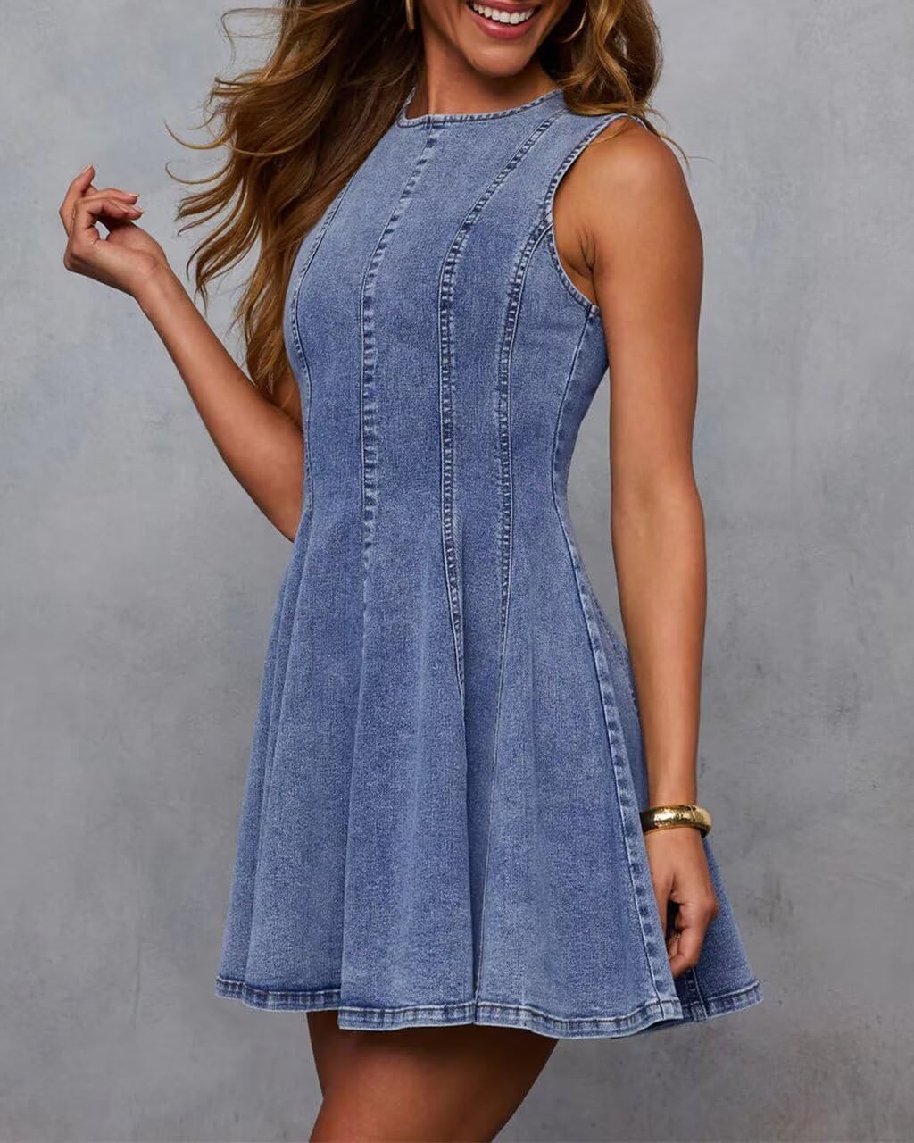 KDF Denim Dress for Women Sleeveless Babydoll Tank Jean Dress Slim Fit A-Line Summer Dresses for Women 2025 - Image 3