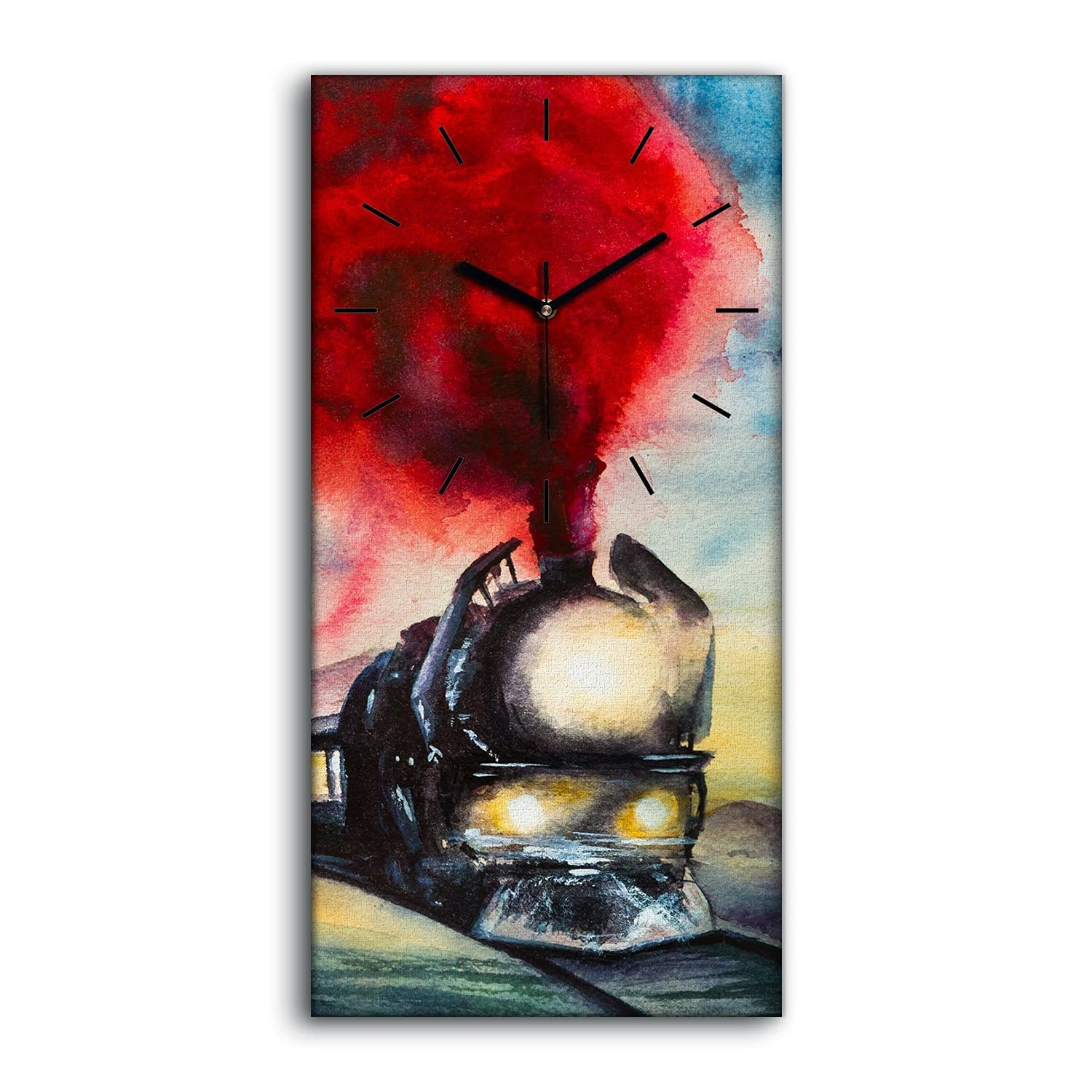 Horloge sur Toile Train Rouge 30x60cm Style Moderne Industriel