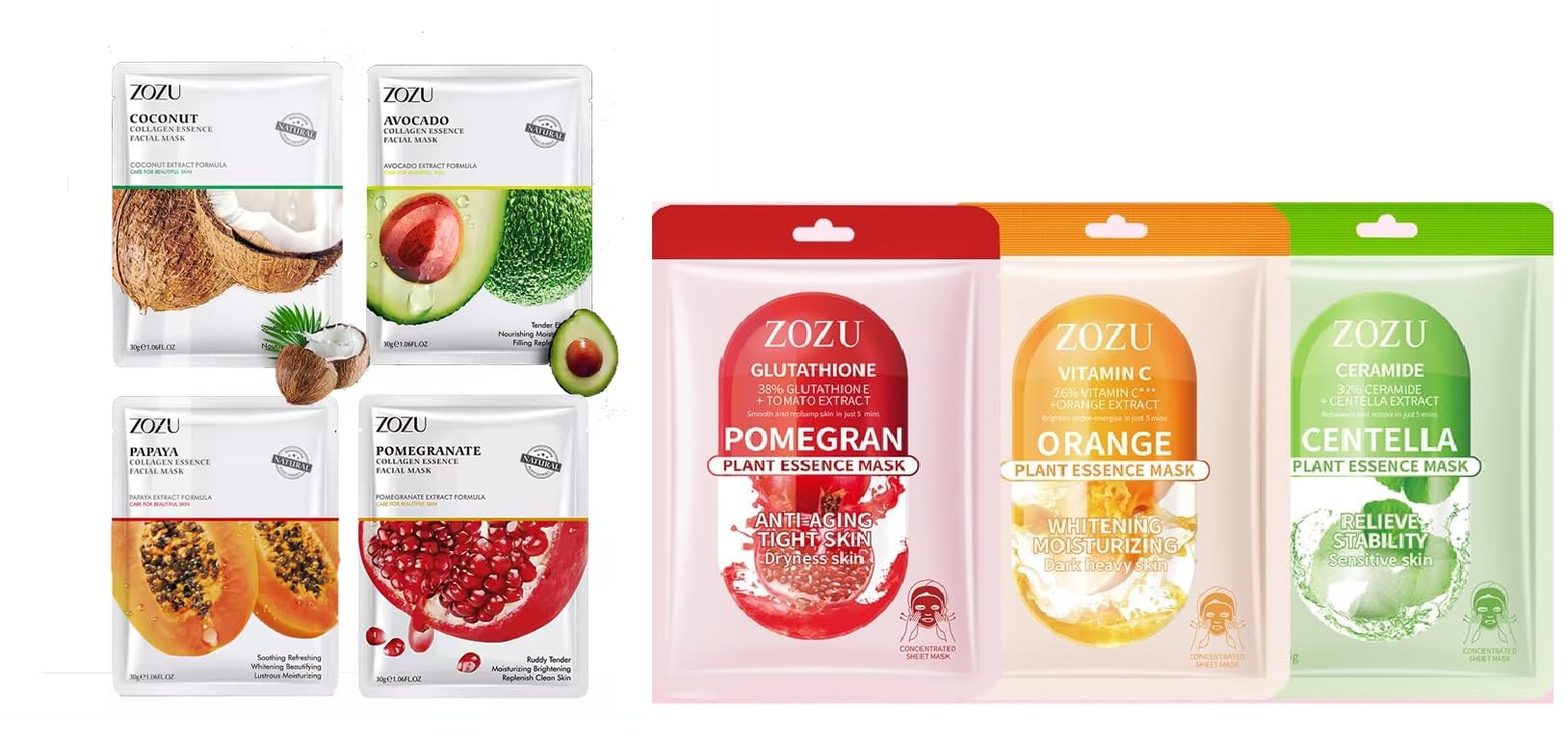 Collagen Facial Sheet Mask, Multi Fruit Vitamins, Pack of 7